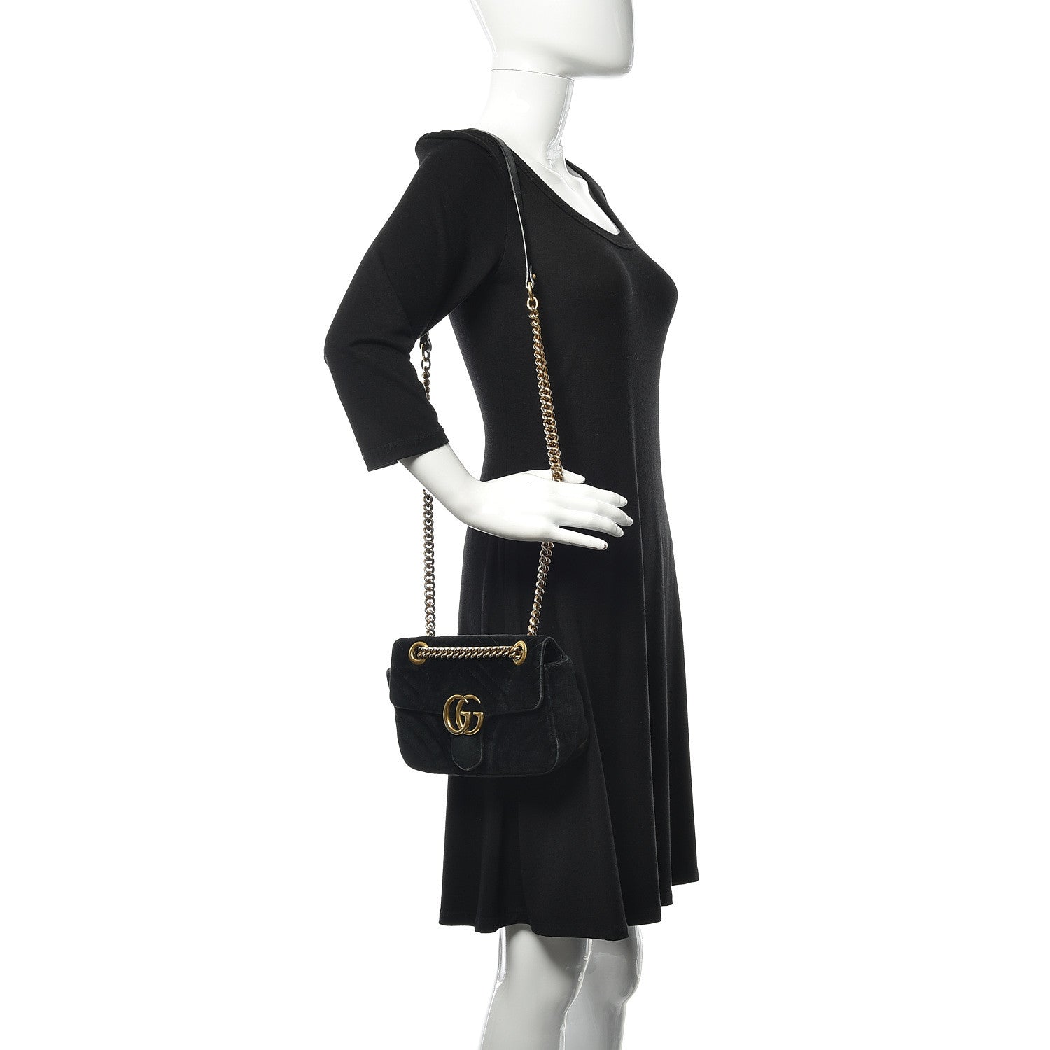 Gucci Velvet Matelasse Mini GG Marmont Shoulder Bag Black 2 of 16