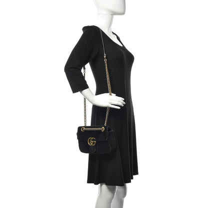 Gucci Velvet Matelasse Mini GG Marmont Shoulder Bag Black 2 of 16