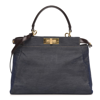 Fendi Denim Medium Peekaboo Iconic Satchel Blue 1 of 13