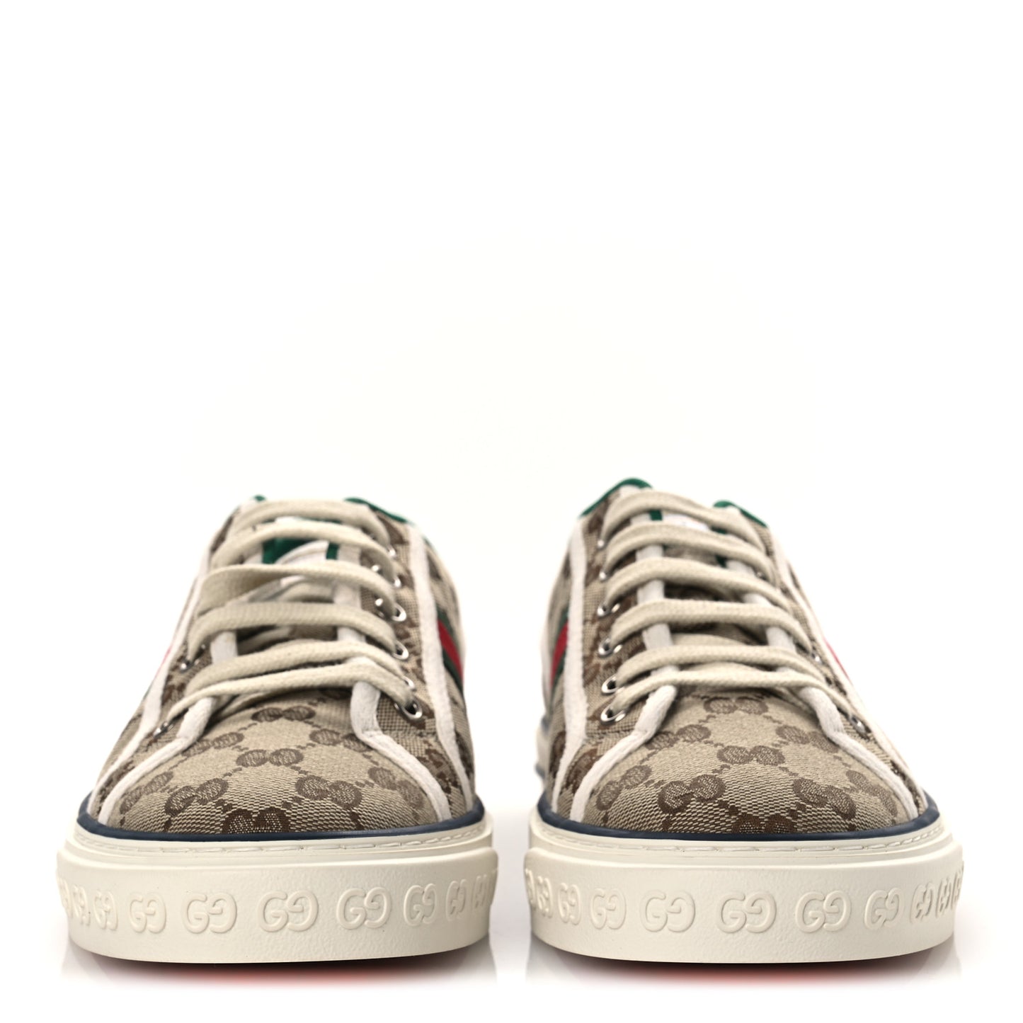 GG Monogram Web Mens 1977 Tennis Sneakers 8.5 Beige Ebony Mystic White Vert
