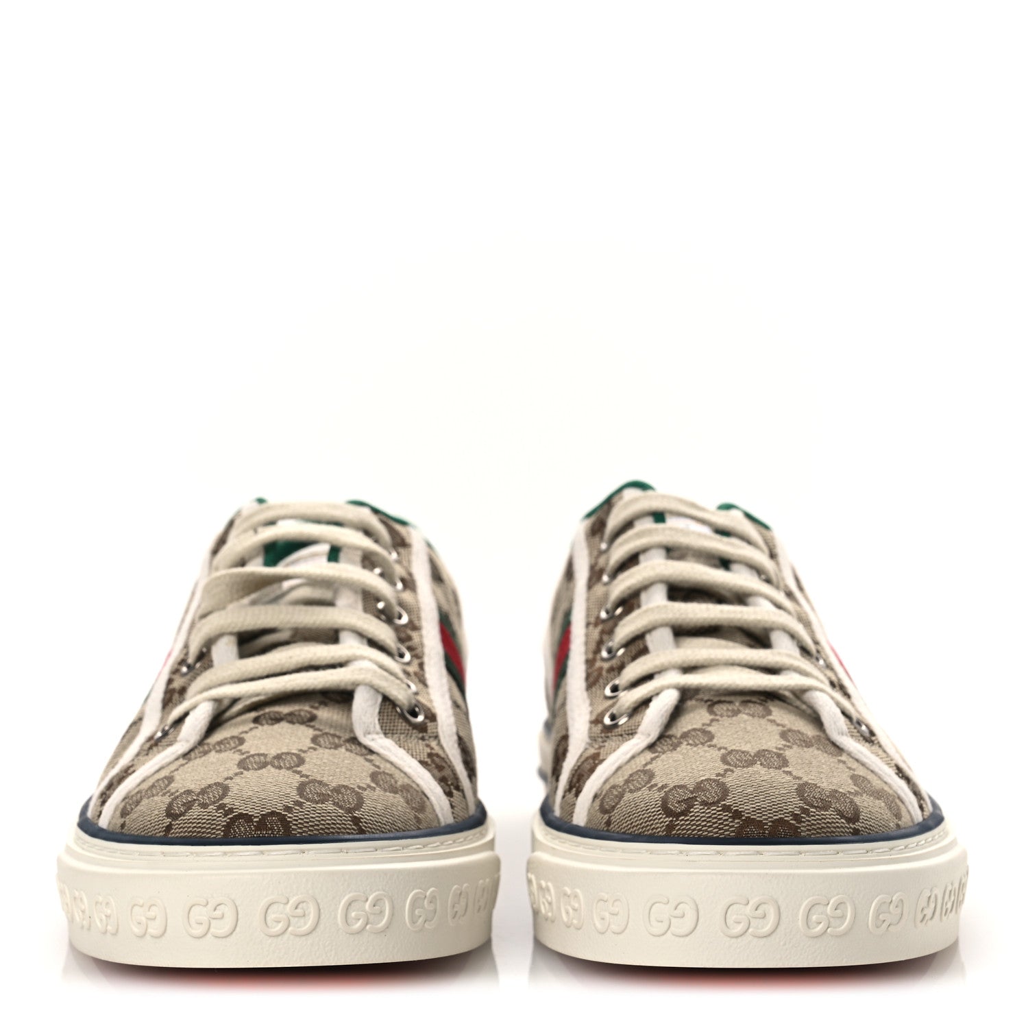 Gucci GG Monogram Web Mens 1977 Tennis Sneakers 8.5 Beige Ebony Mystic White Vert 3 of 10