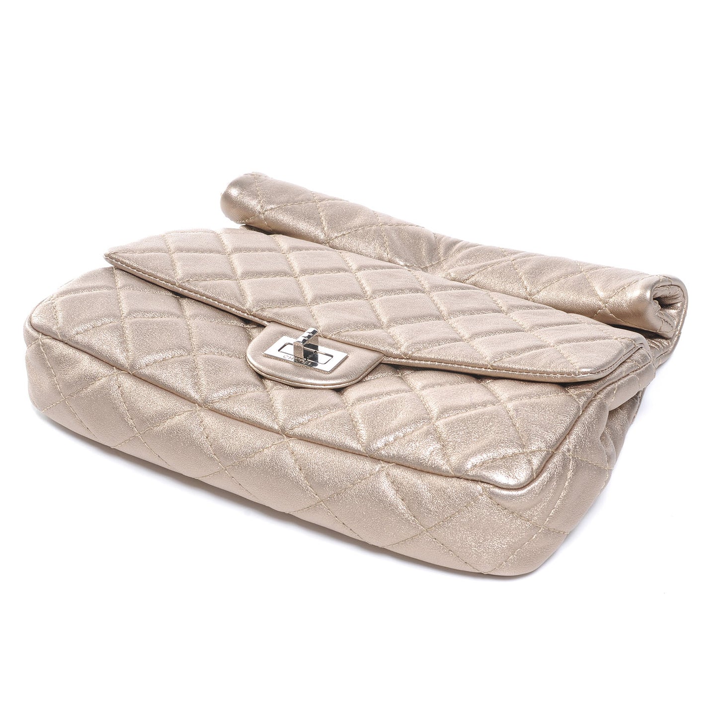 Calfskin Quilted Roll Clutch Metallic Gold