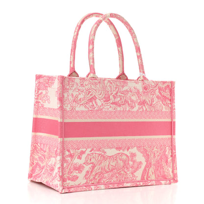 Christian Dior Canvas Embroidered Medium Dioriviera Toile De Jouy Book Tote Peony Pink 3 of 10