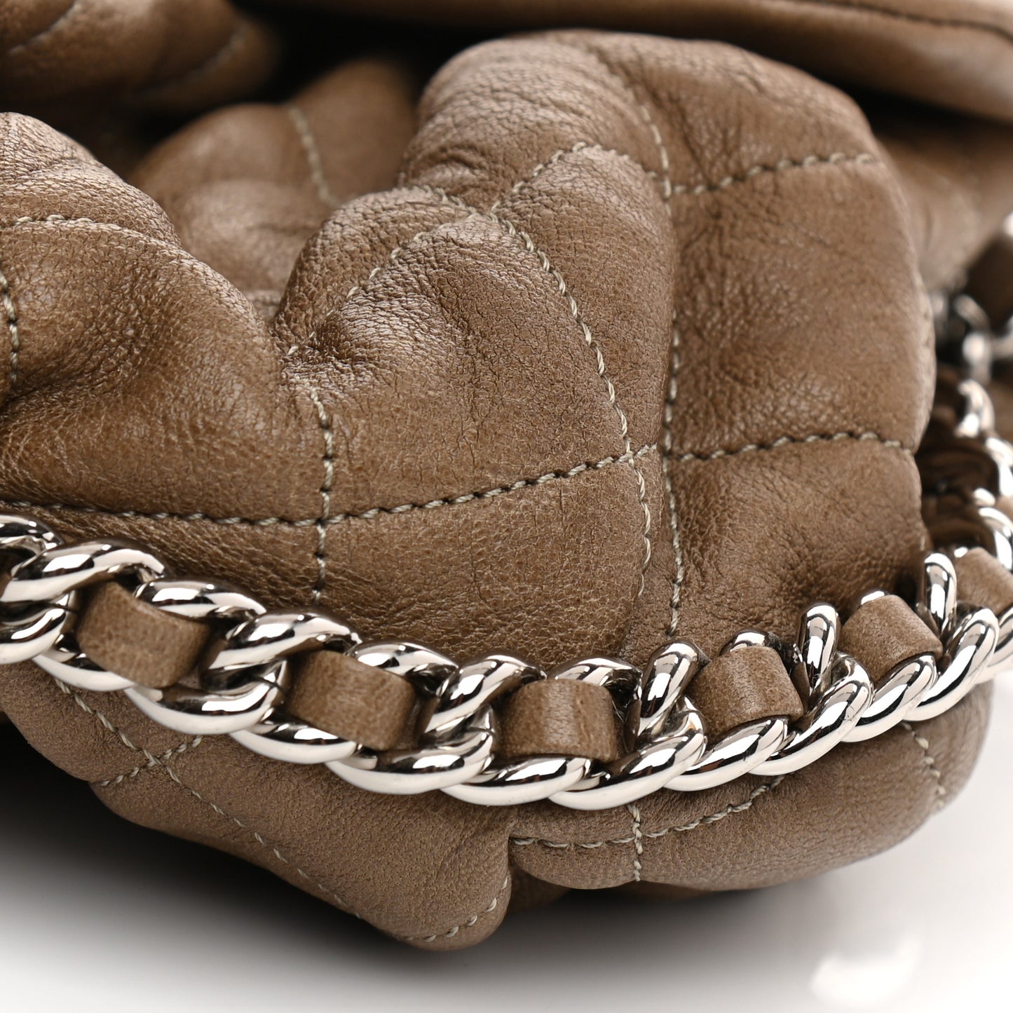 Washed Lambskin Quilted Medium Chain Around Messenger Taupe