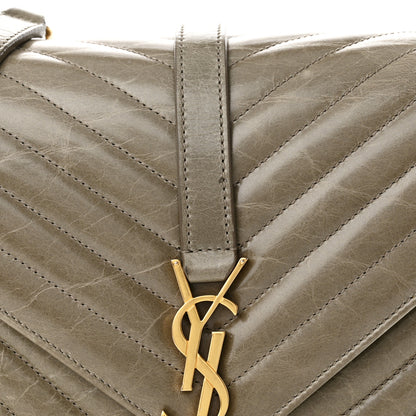 Saint Laurent Waxed Calfskin Matelasse Chevron Medium Monogram College Bag Fog Gray 9 of 12