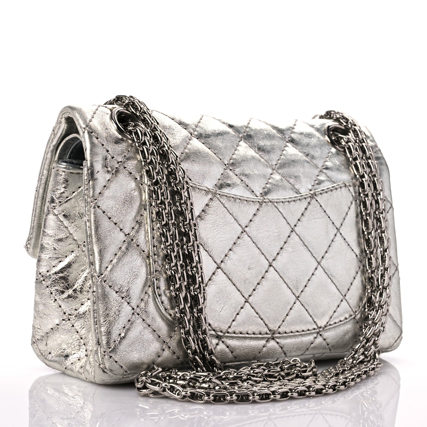Metallic Aged Calfskin Quilted 2.55 Reissue 224 Flap Silver