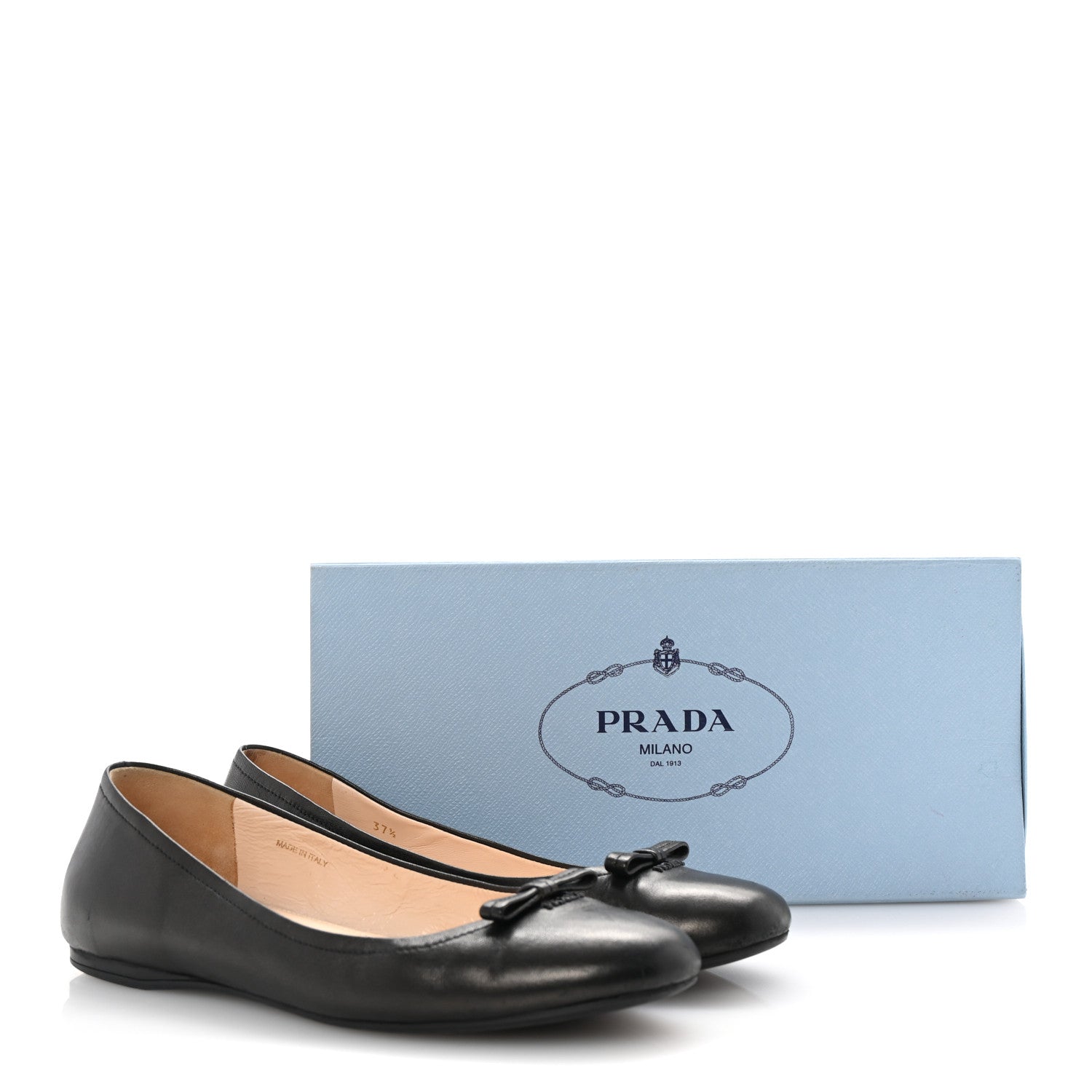 Prada Nappa Logo Bow Ballerina Flats 37.5 Black 11 of 11
