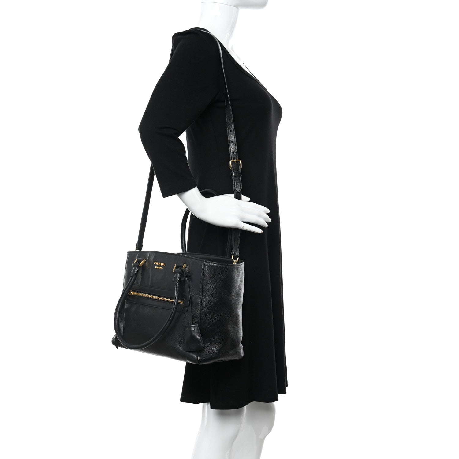 Prada Calfskin Front Pocket Tote Black 2 of 11