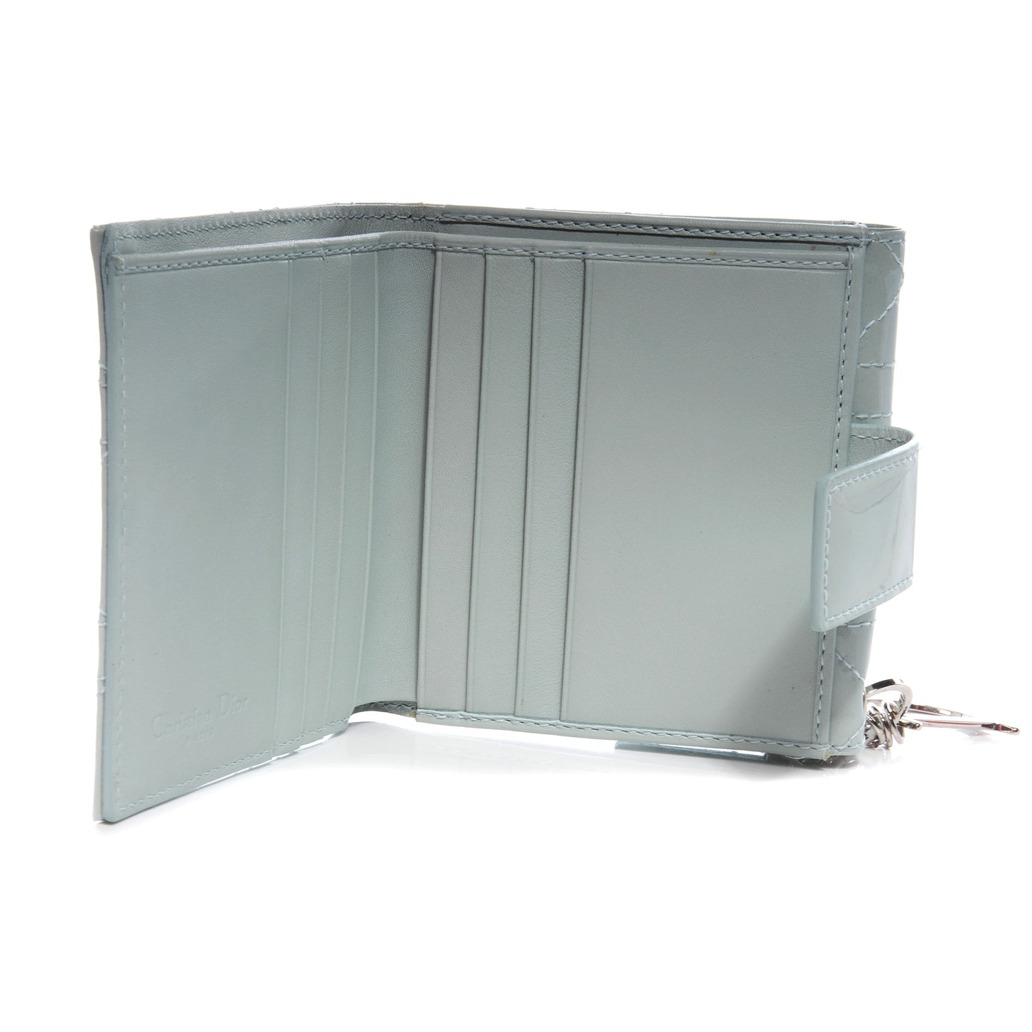 Patent Lady Dior Compact Cannage Wallet Blue