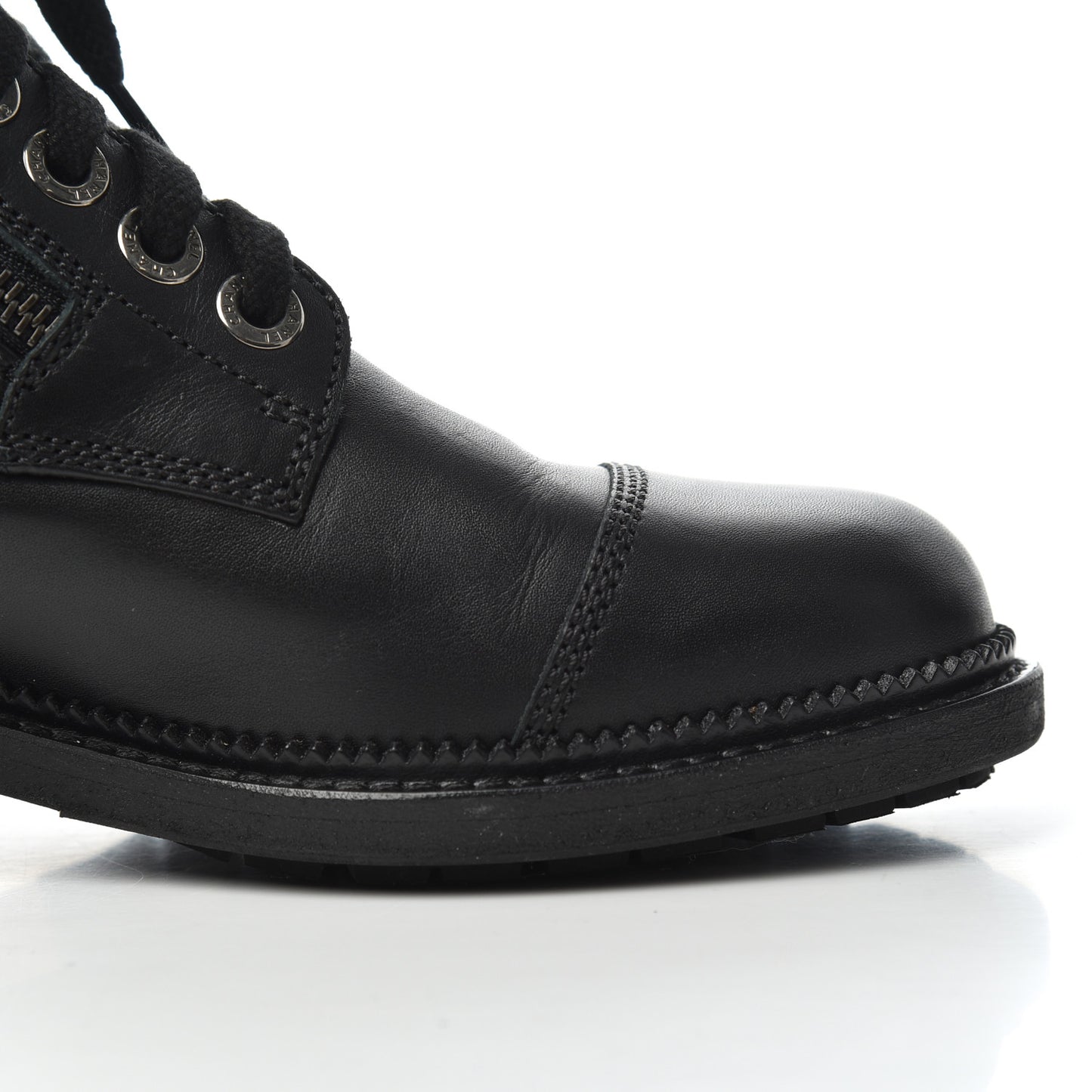 Calfskin Quilted Lace Up Combat Boots 37 Black