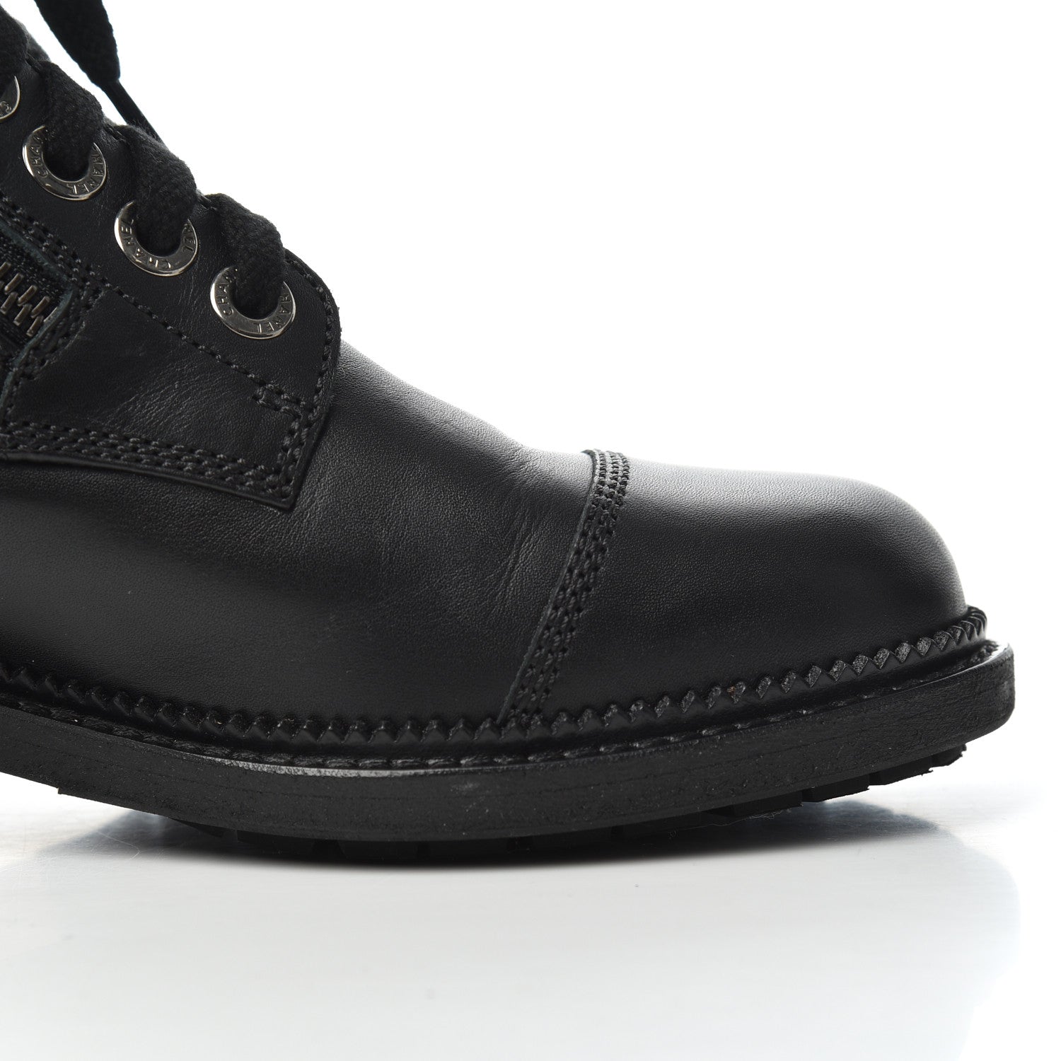 Chanel Calfskin Quilted Lace Up Combat Boots 37 Black 12 of 19
