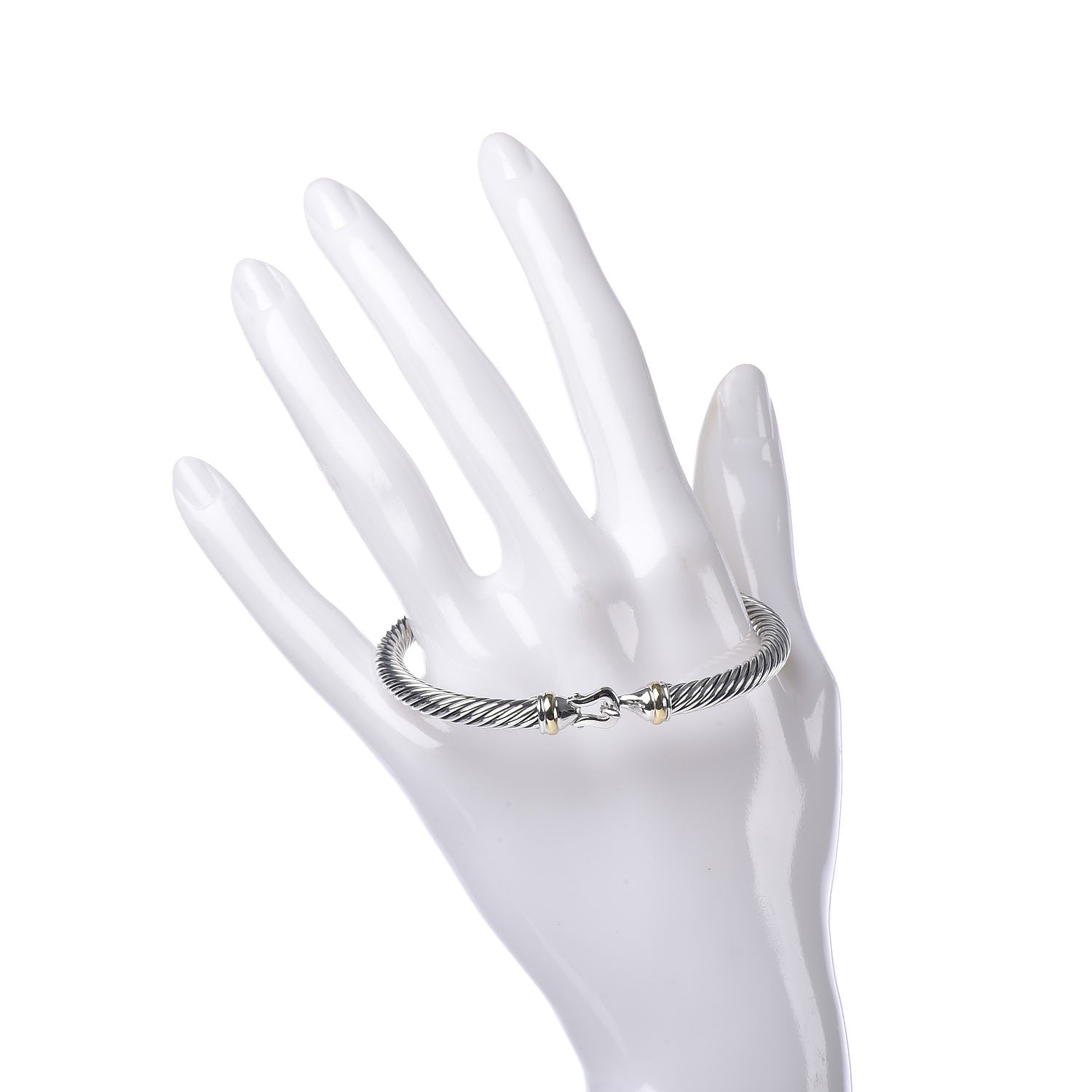 David Yurman Sterling Silver 18K Yellow Gold 5mm Cable Classic Buckle Bracelet 2 of 4