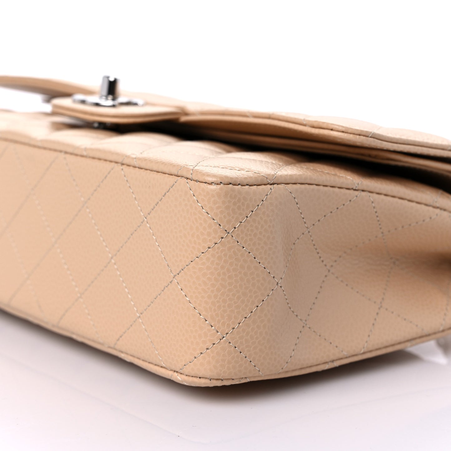 Caviar Quilted Medium Double Flap Beige