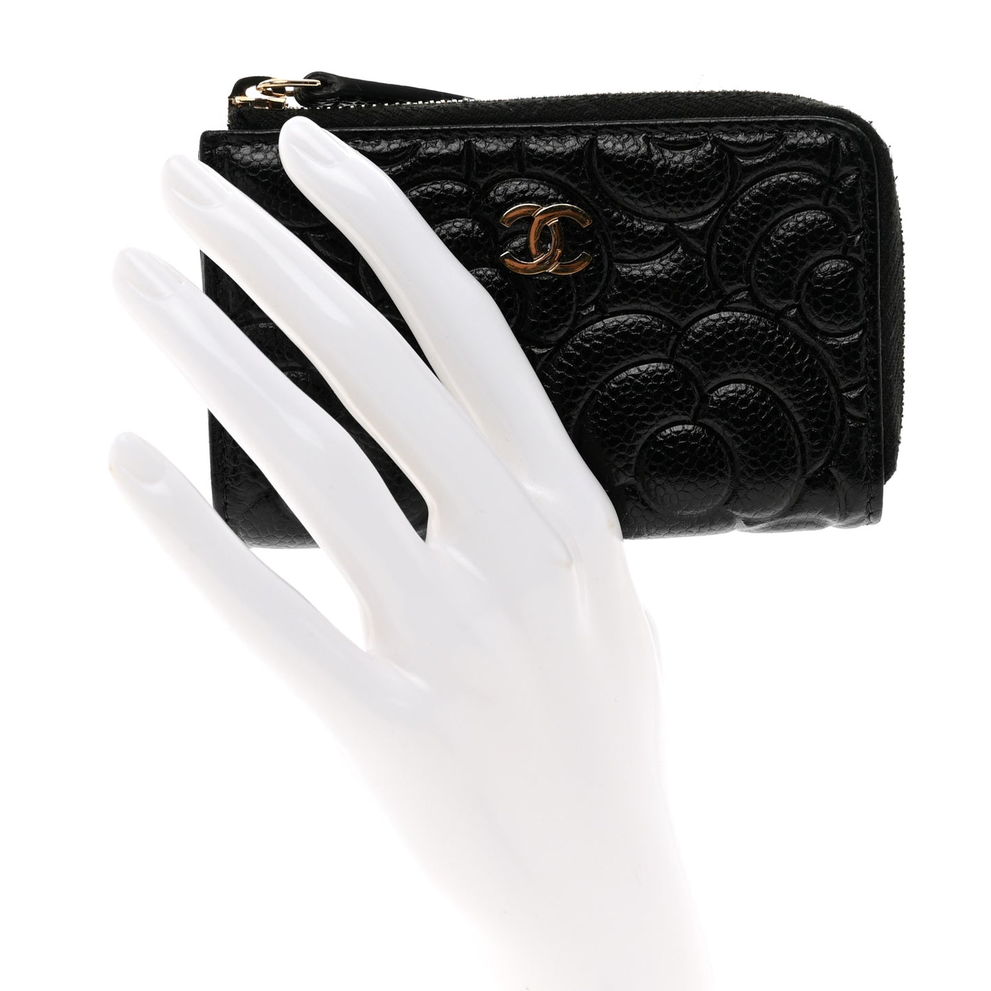 Caviar Camellia Embossed Key Holder Case Black