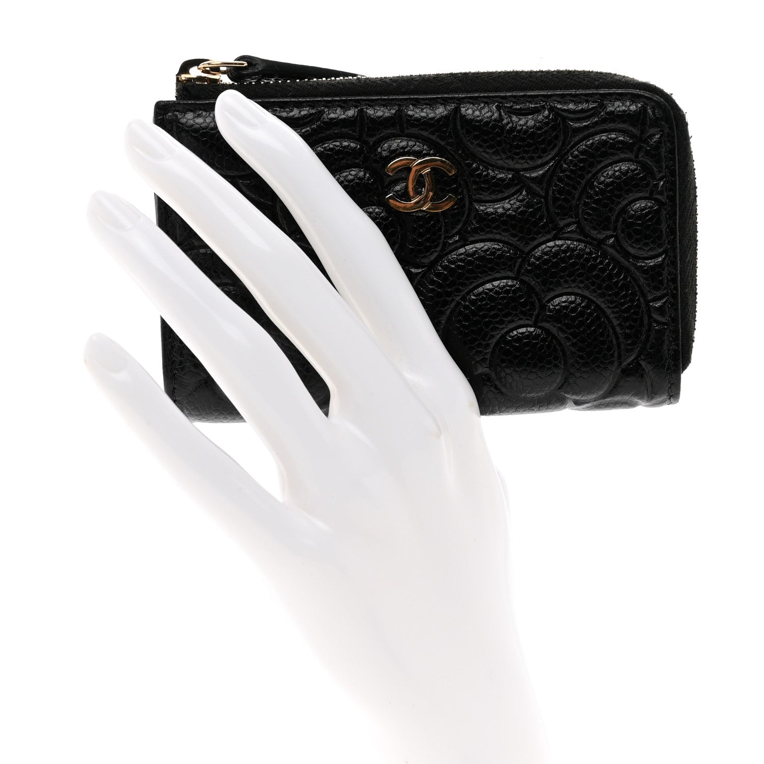 Chanel Caviar Camellia Embossed Key Holder Case Black 2 of 8