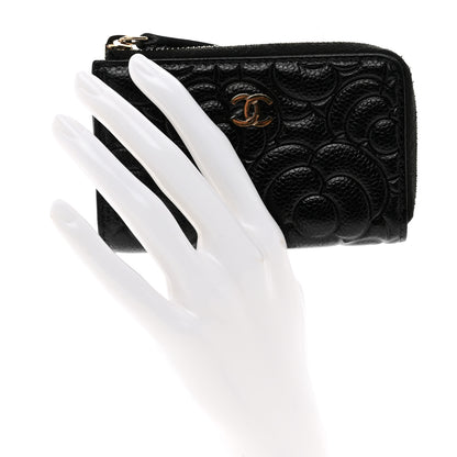 Chanel Caviar Camellia Embossed Key Holder Case Black 2 of 8