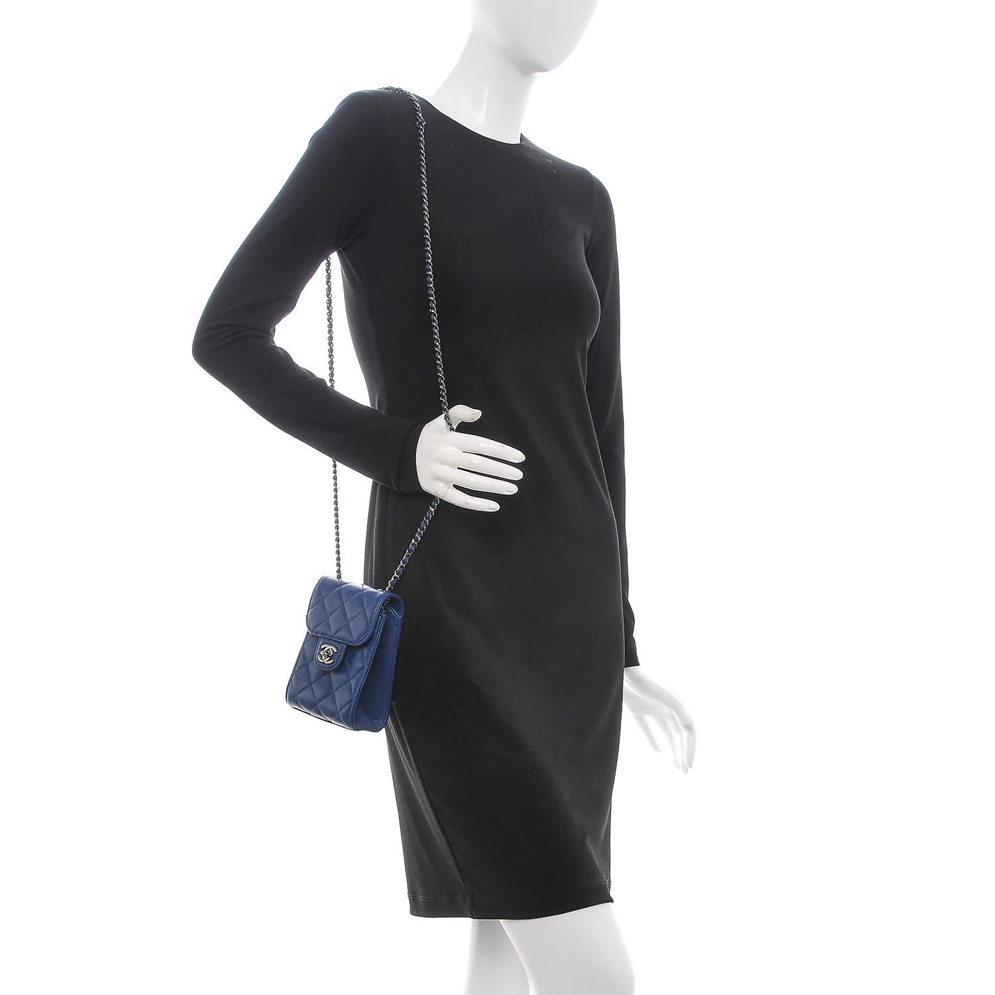 Lambskin Quilted CC Phone Holder Blue