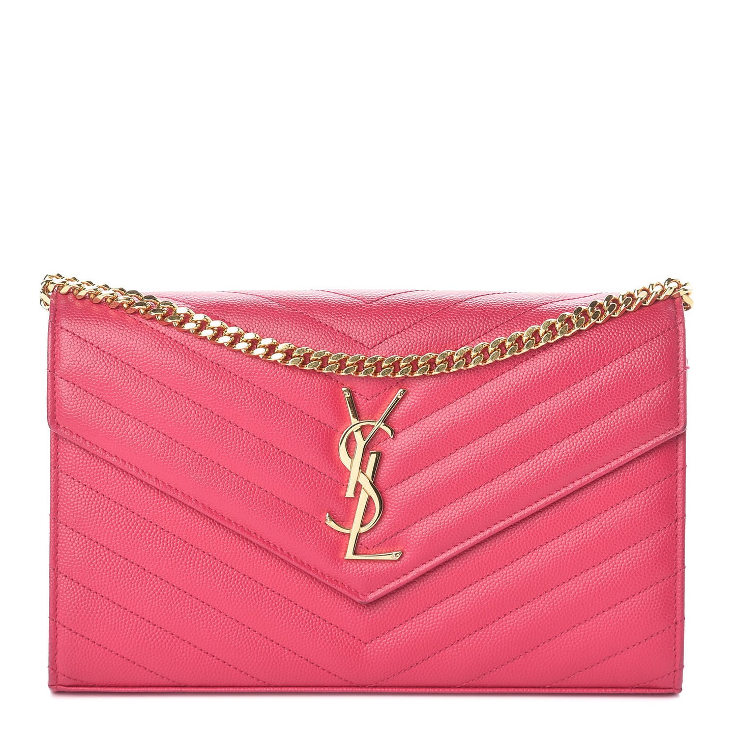 Grain De Poudre Matelasse Chevron Monogram Chain Wallet Rose Clair