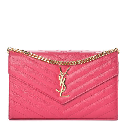 Saint Laurent Grain De Poudre Matelasse Chevron Monogram Chain Wallet Rose Clair 1 of 9