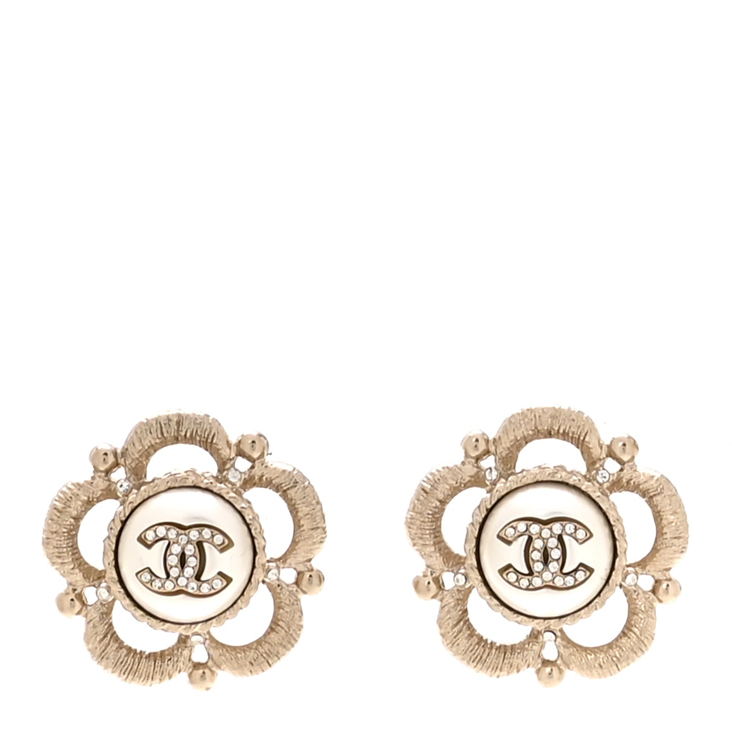Flower CC Earrings Beige Gold