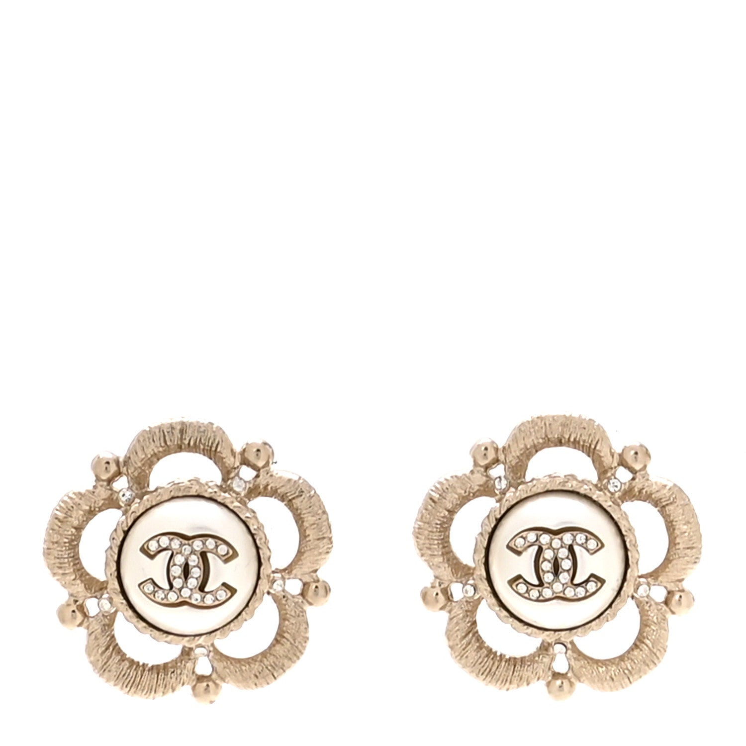 Chanel Flower CC Earrings Beige Gold 1 of 4