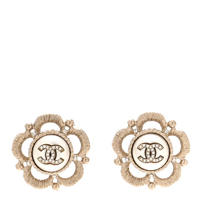 Chanel Flower CC Earrings Beige Gold 1 of 4