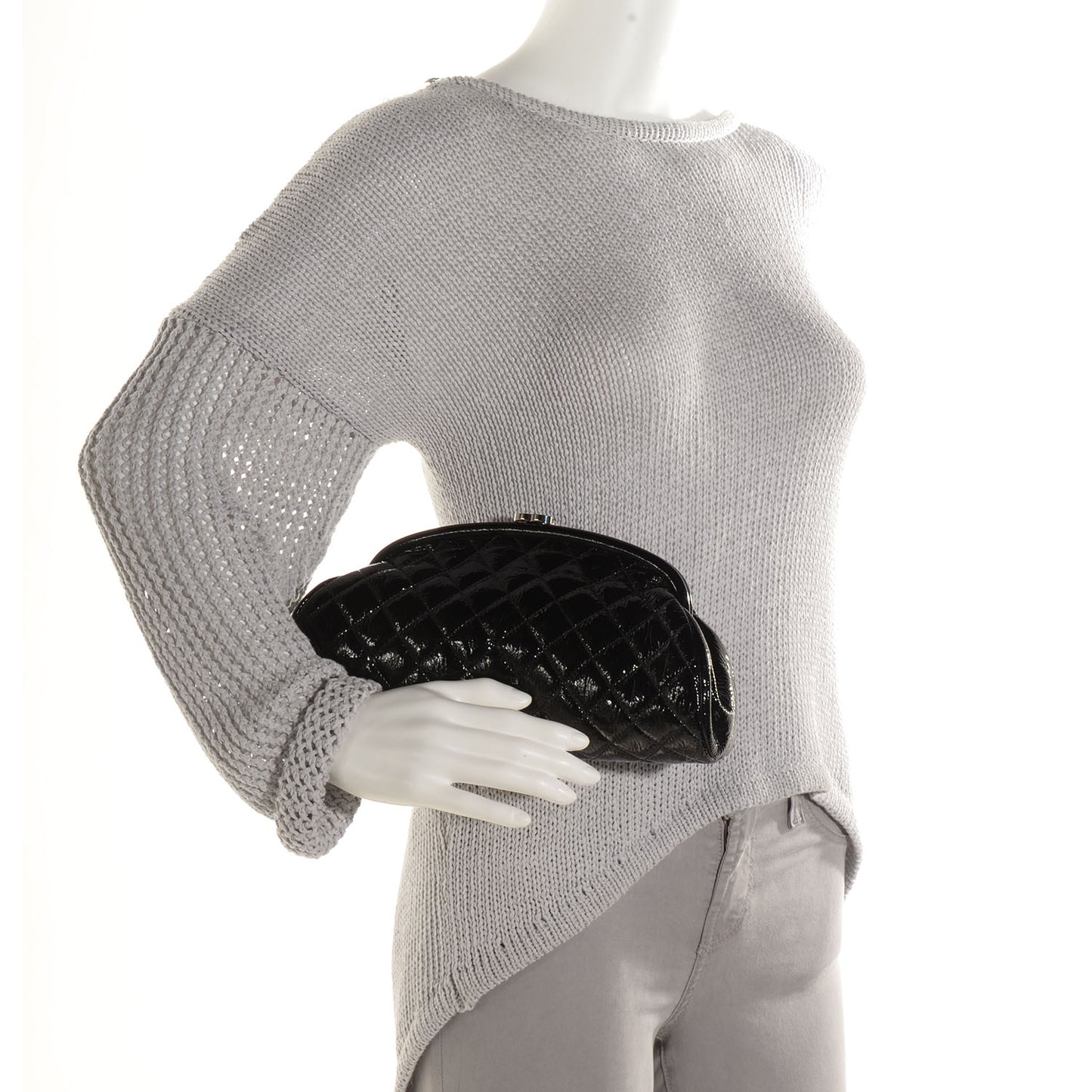 Distressed Patent Quilted Timeless Clutch Black