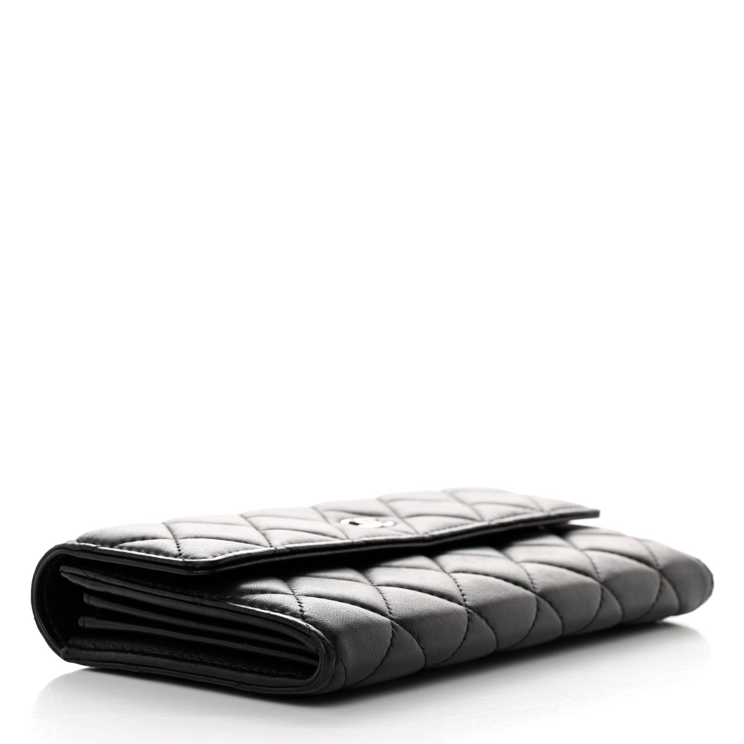 Chanel Lambskin Quilted Large Gusset Flap Wallet Black 4 of 8