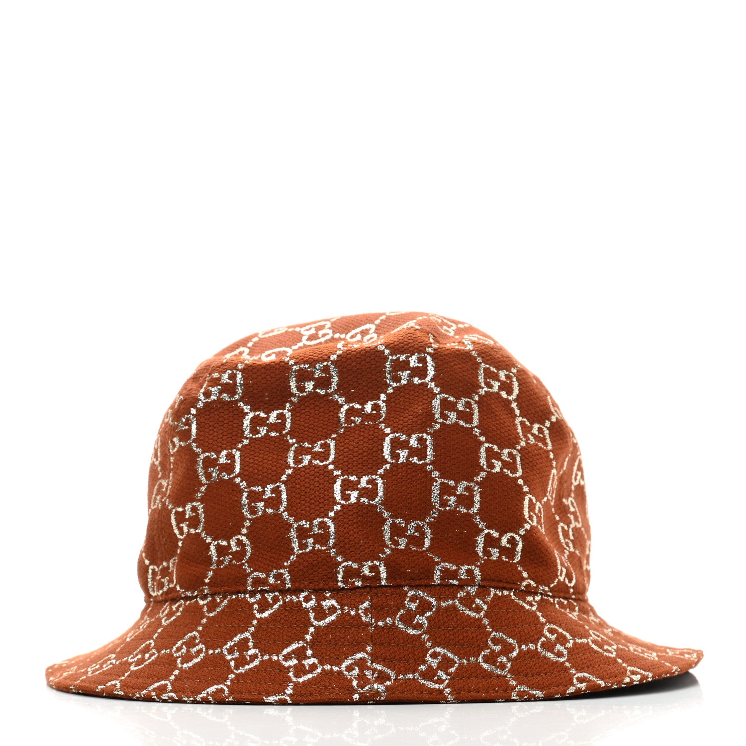 Gucci Canvas Lame GG Monogram Bucket Hat M Burnt Orange Silver 6 of 10