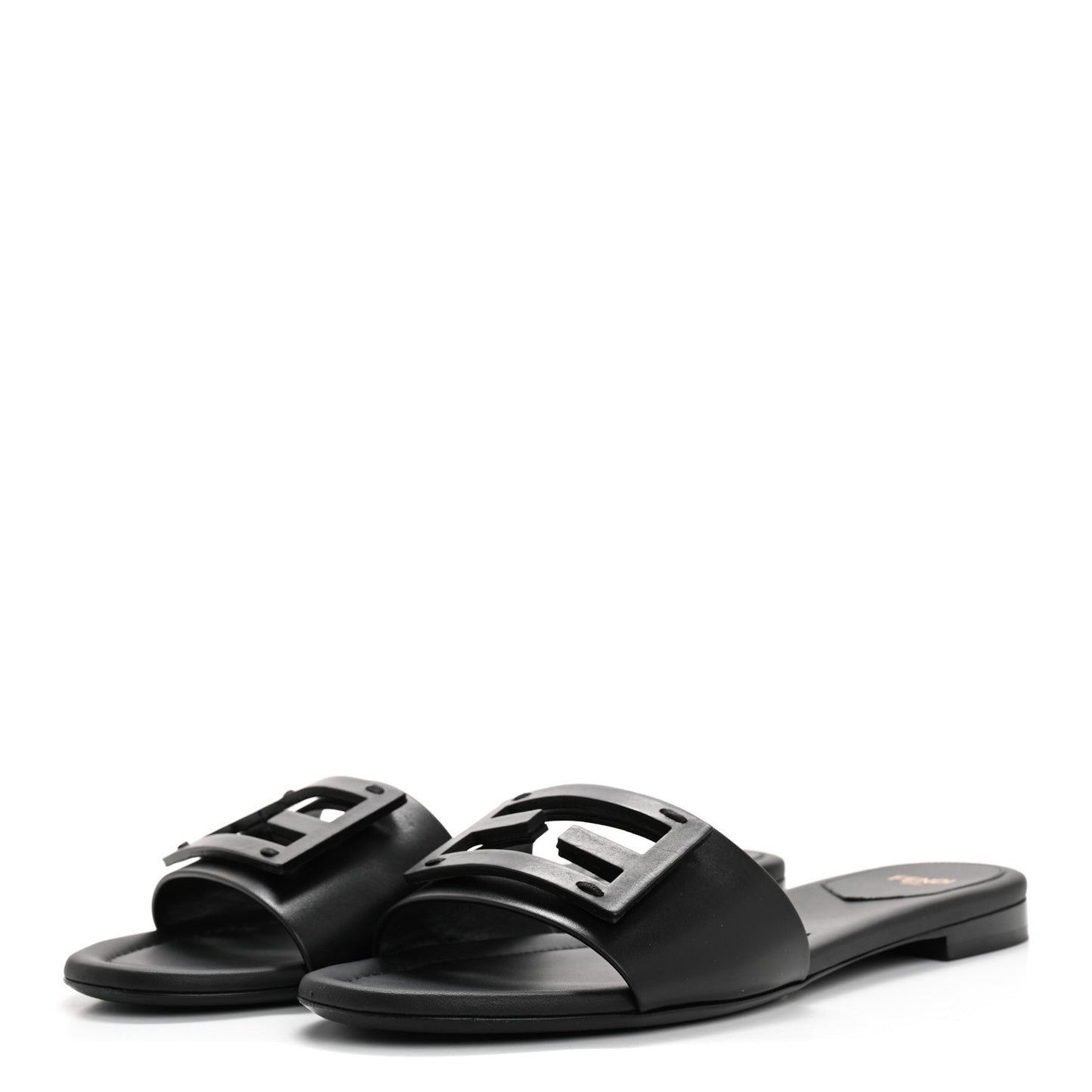 Vitello Cuoio Baguette Flat Slide Sandals 40 Black