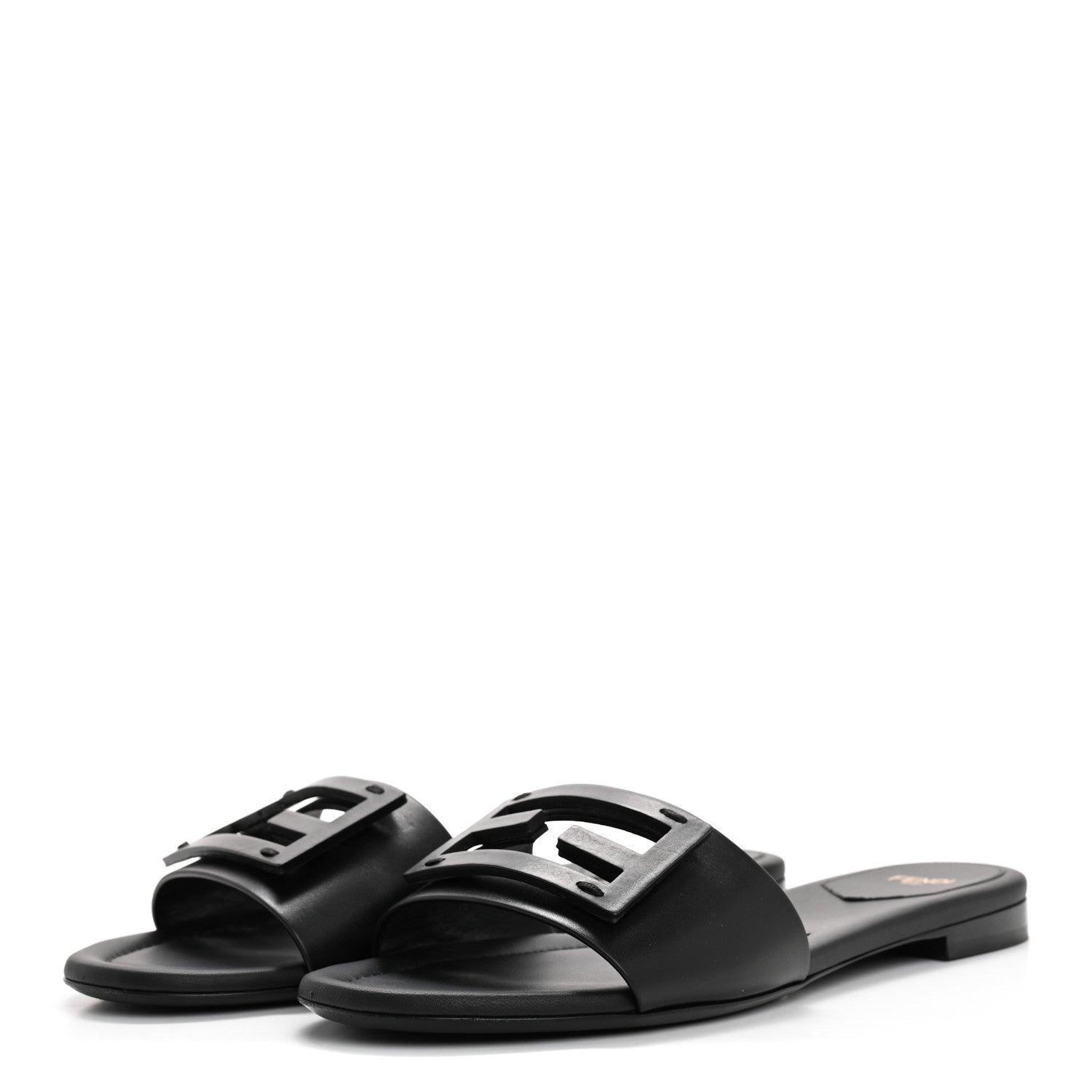 Fendi Vitello Cuoio Baguette Flat Slide Sandals 40 Black 4 of 10