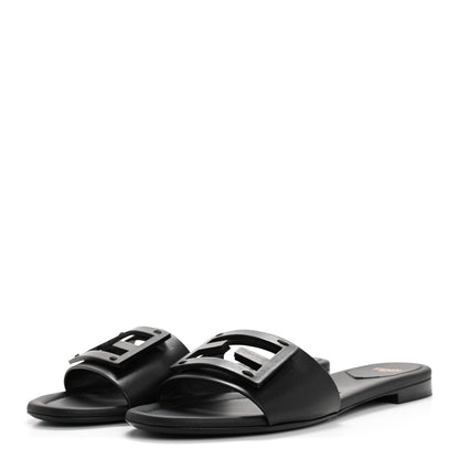 Fendi Vitello Cuoio Baguette Flat Slide Sandals 40 Black 4 of 10