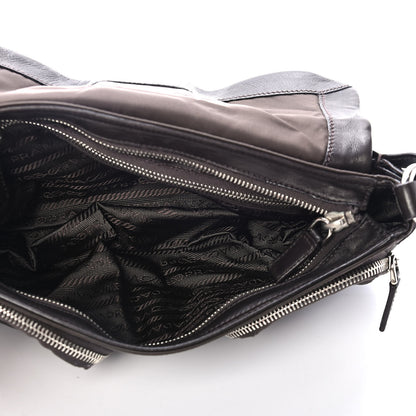 Prada Soft Calfskin Nylon Buckle Shoulder Bag Black 4 of 4