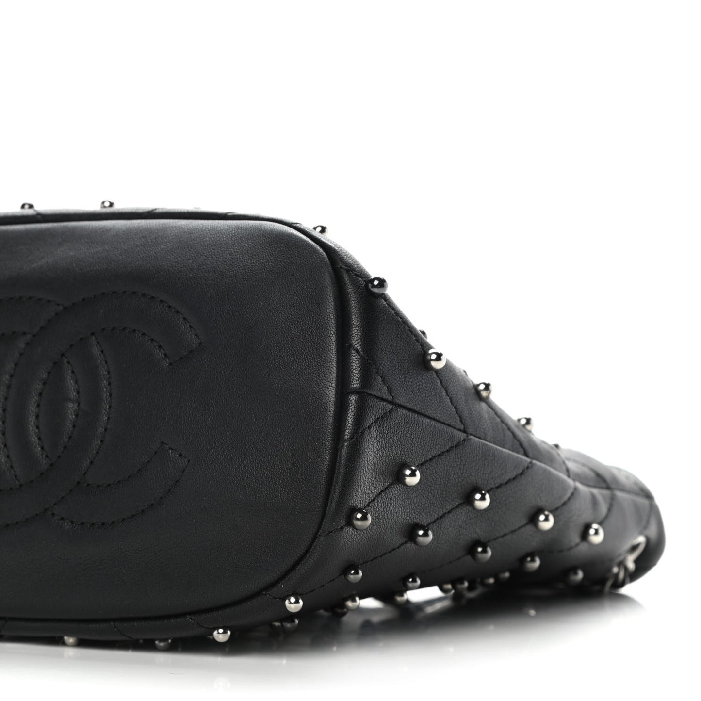 Lambskin Studded Chevron Quilted Small Stud Wars Drawstring Bag Black