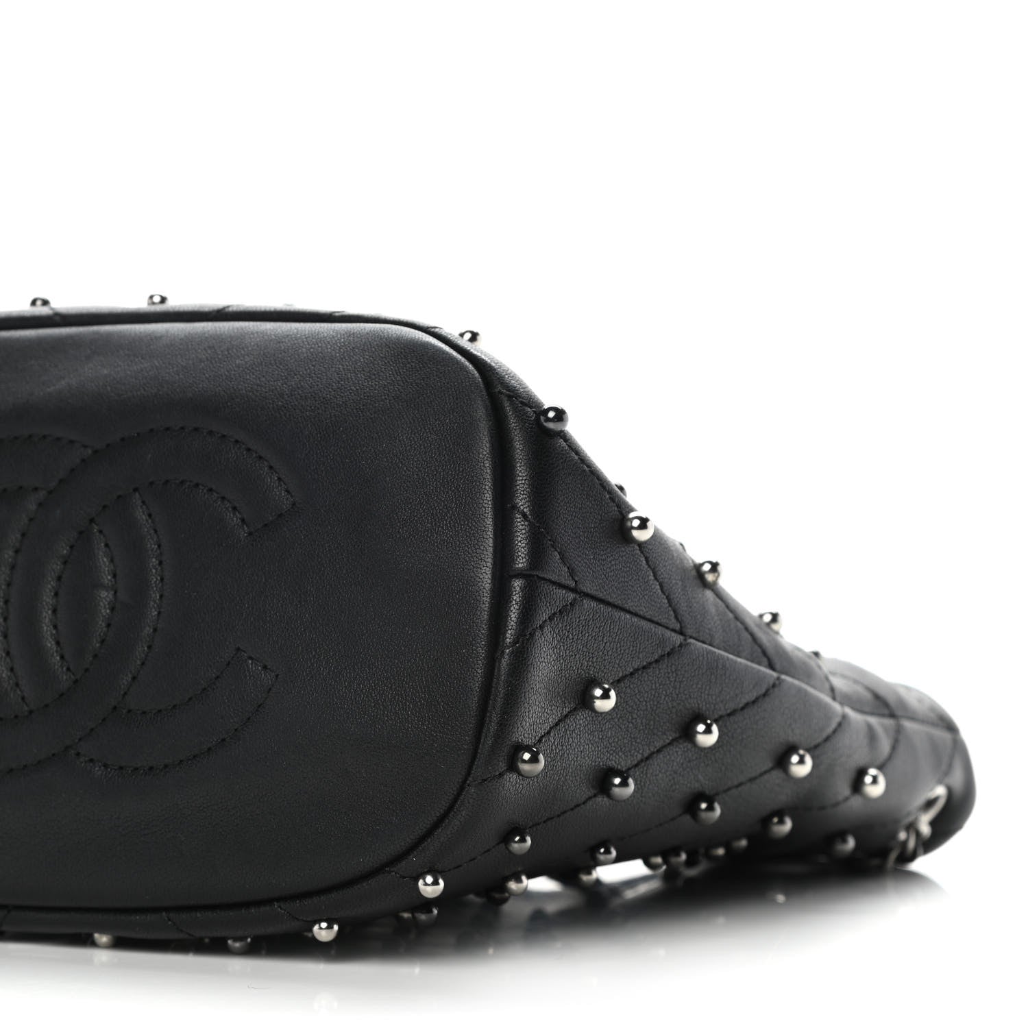 Chanel Lambskin Studded Chevron Quilted Small Stud Wars Drawstring Bag Black 10 of 10