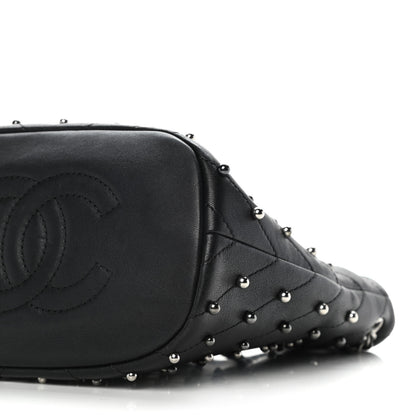 Chanel Lambskin Studded Chevron Quilted Small Stud Wars Drawstring Bag Black 10 of 10