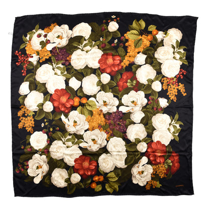 Chanel Silk Floral Scarf Black 1 of 3