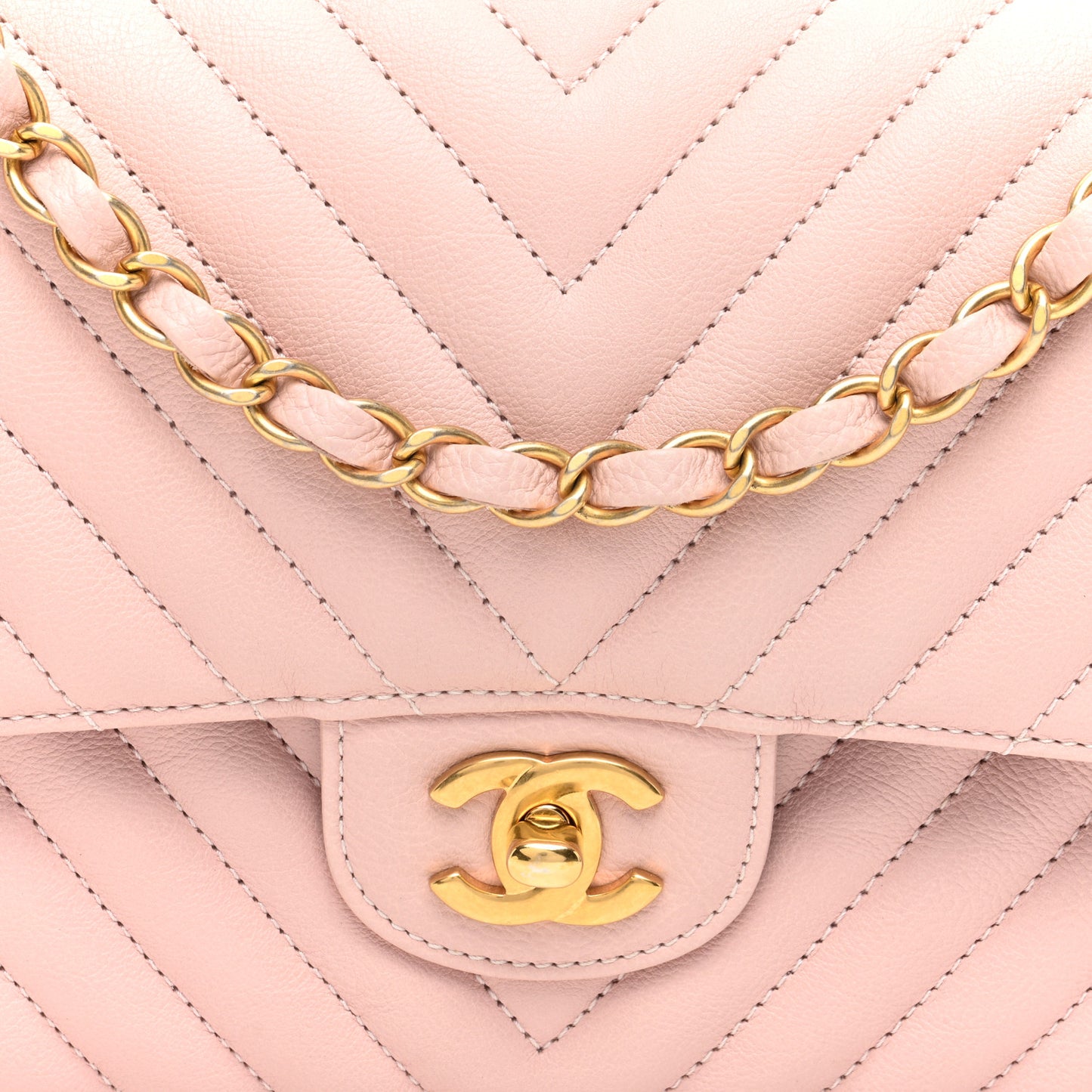 Calfskin Chevron Quilted Medium Double Flap Light Pink