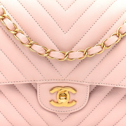 Chanel Calfskin Chevron Quilted Medium Double Flap Light Pink 8 of 10