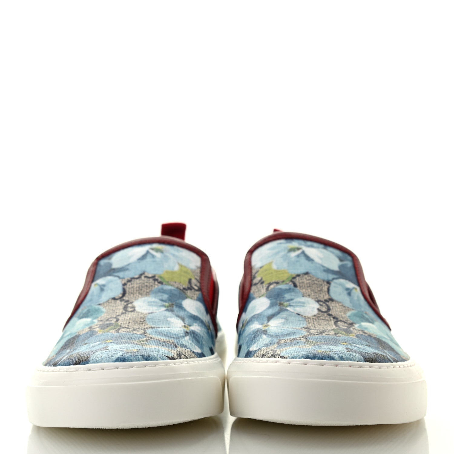Gucci GG Supreme Monogram Blooms Womens Slip On Sneakers 38 Beige Blue Navy Red 2 of 9