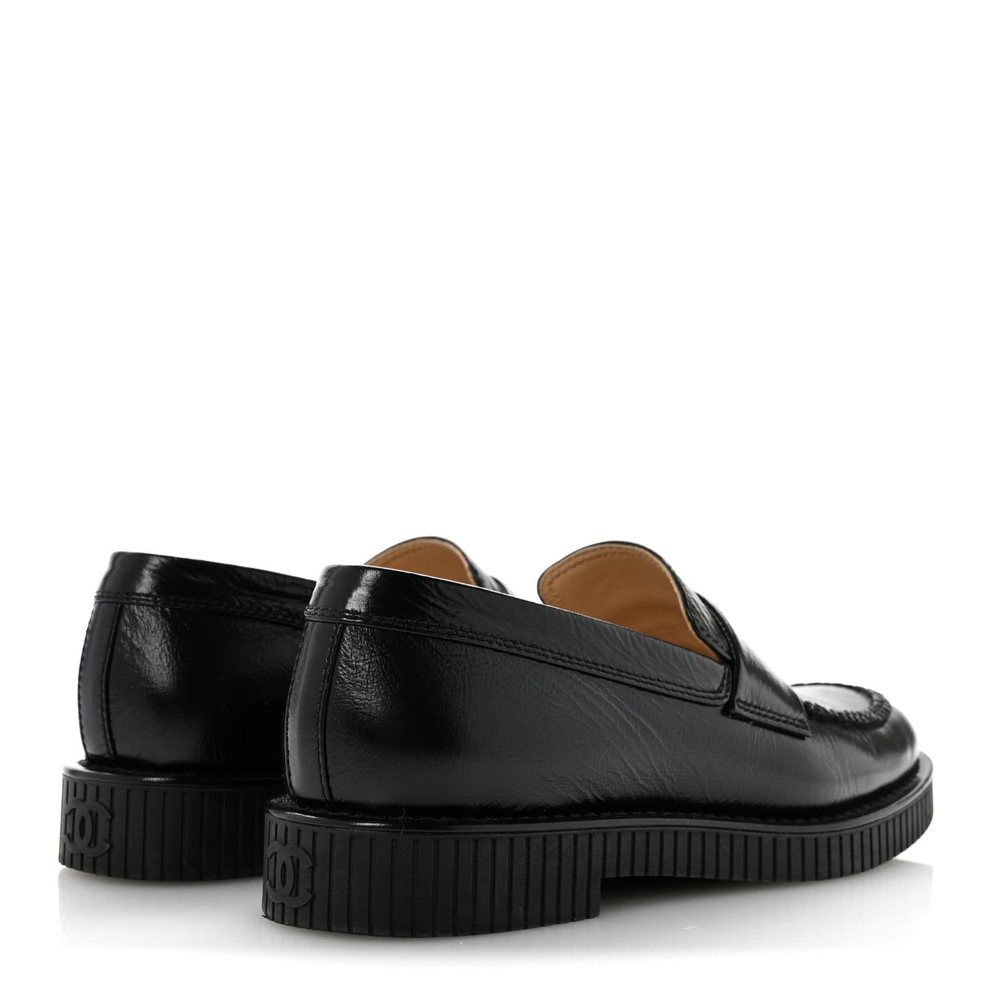Shiny Crumpled Calfskin CC Mocassin Loafers 38 Black