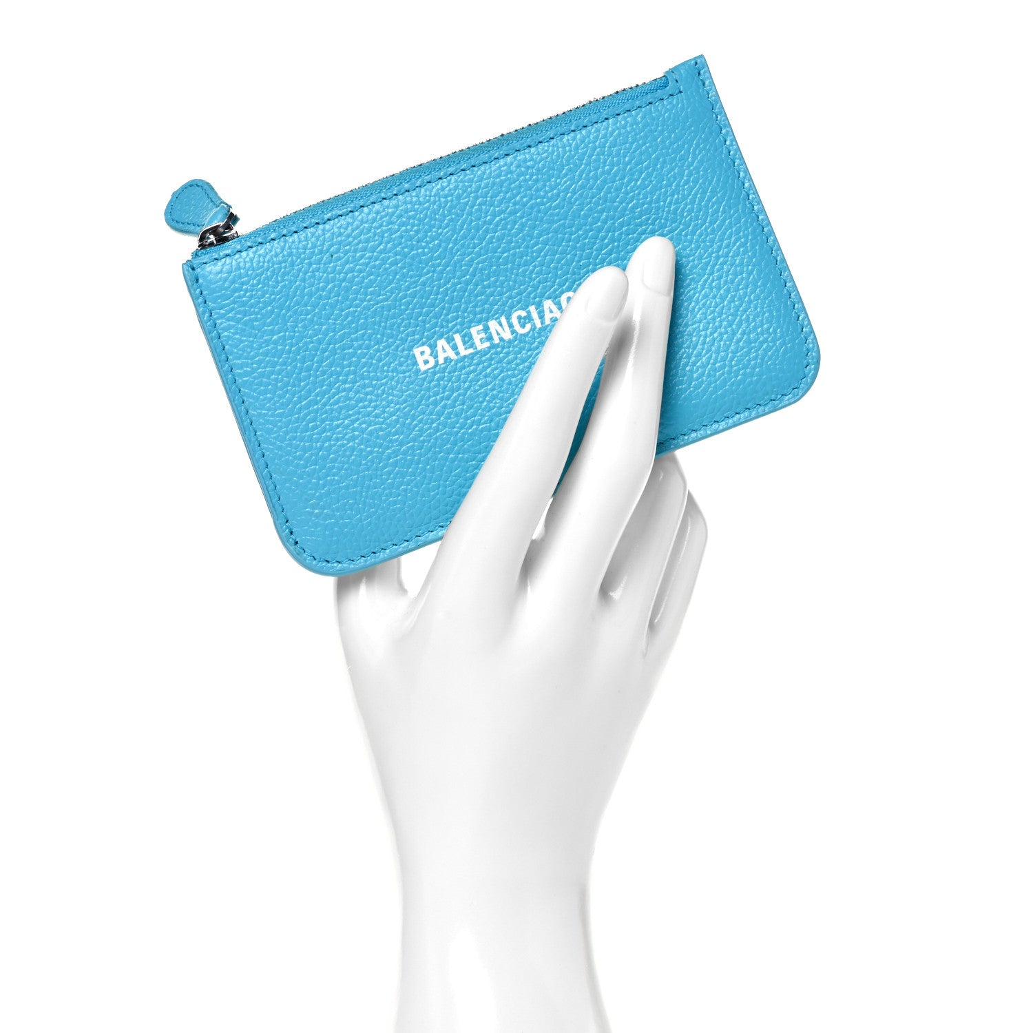 Balenciaga Grained Calfskin Logo Large Cash Long Coin Card Holder Azur White 2 of 8