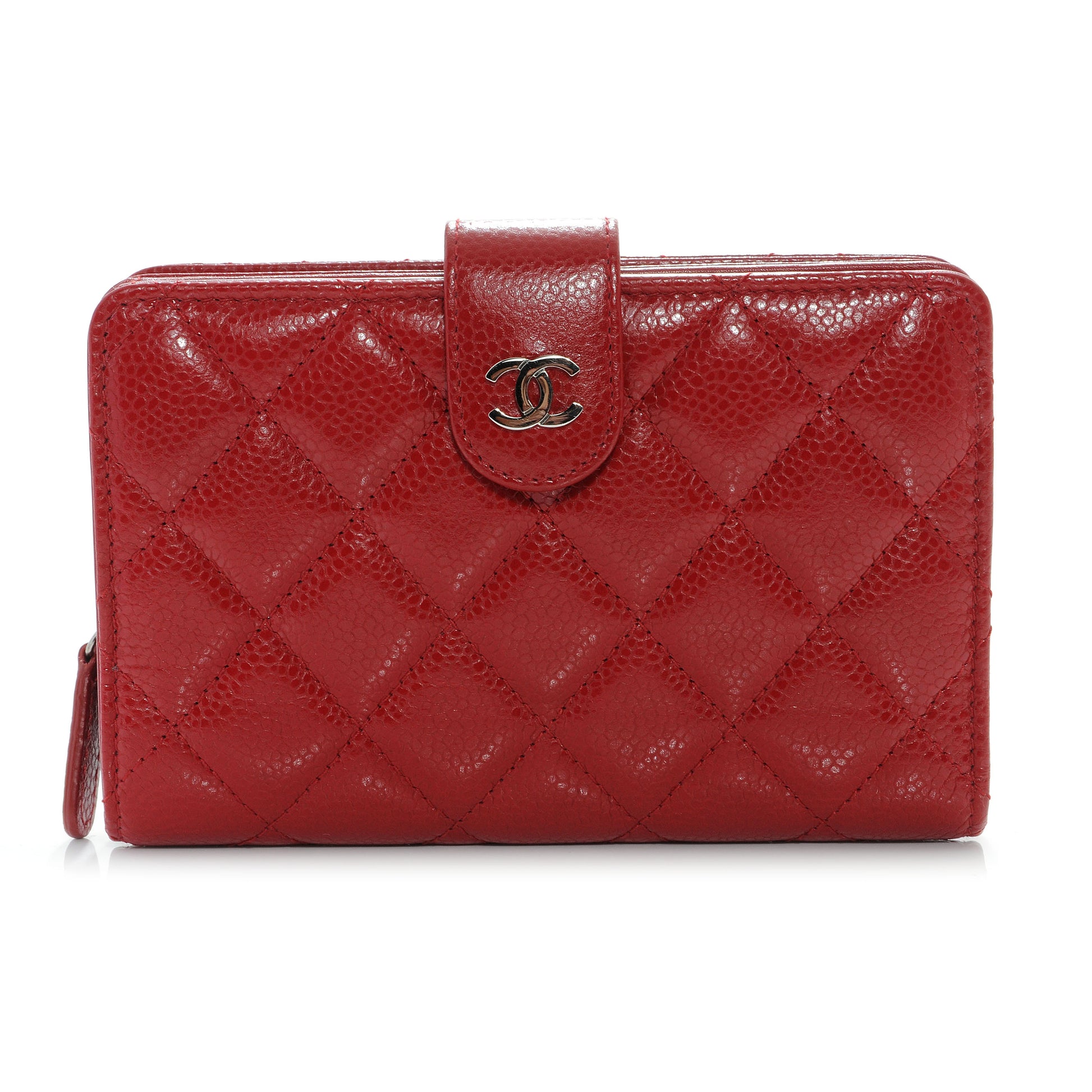 Chanel Caviar Quilted Zip Wallet Red 1 of 9