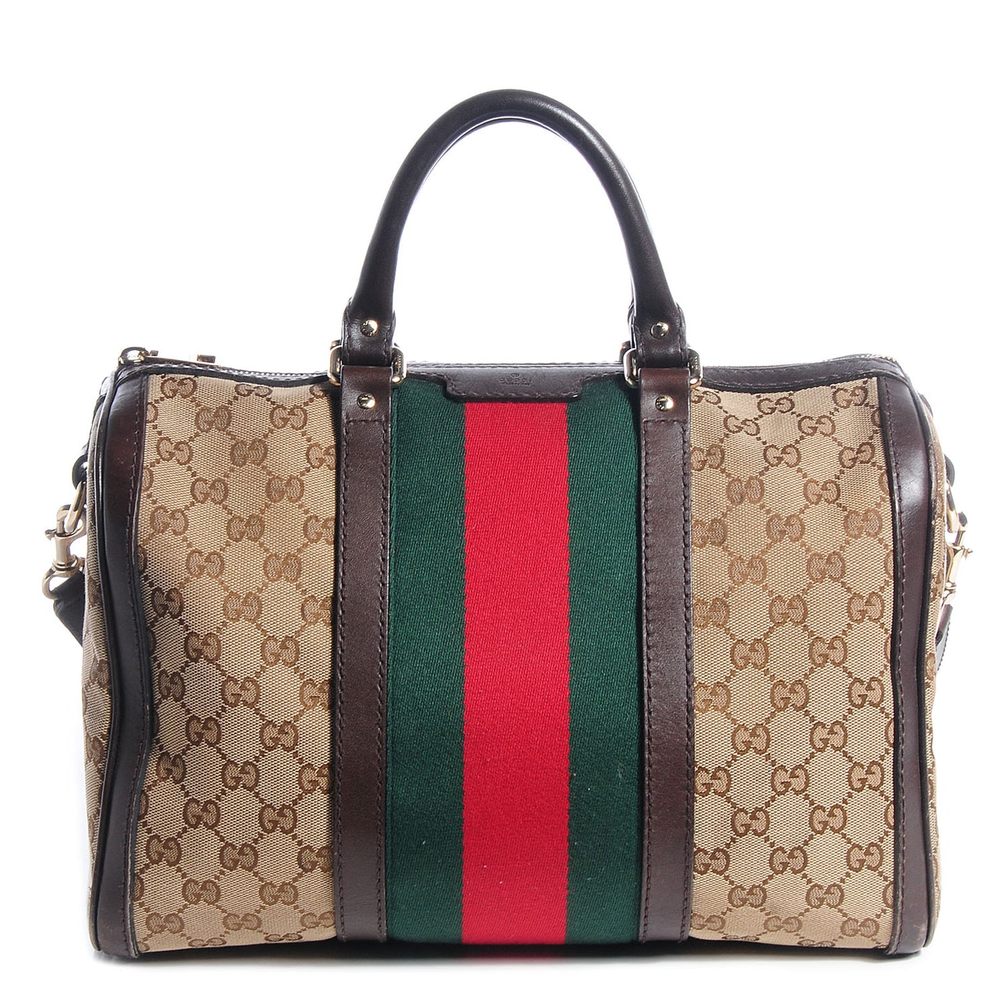 Monogram Selleria Calfskin Vintage Web Medium Boston Beige Ebony Cocoa