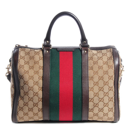 Gucci Monogram Selleria Calfskin Vintage Web Medium Boston Beige Ebony Cocoa 1 of 9