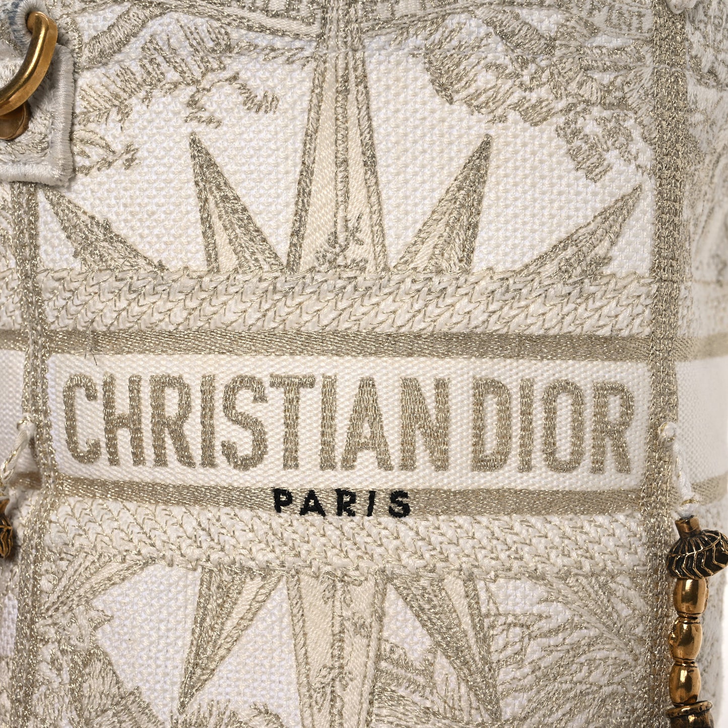 Canvas Embroidered Reve d'Infini Small D-Bubble Bucket Bag Gold