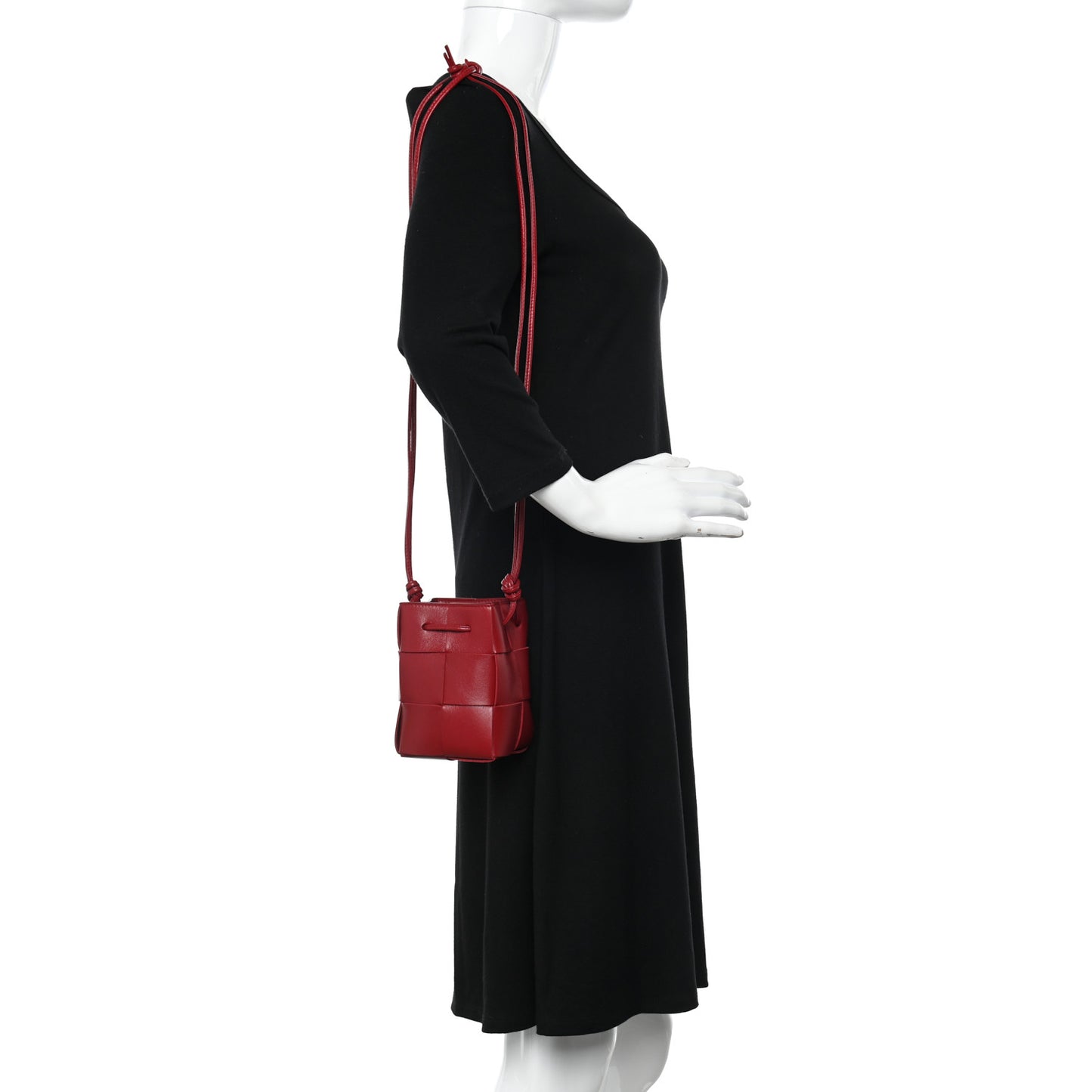 Nappa Maxi Intrecciato Mini Cassette Bucket Bag Dark Red