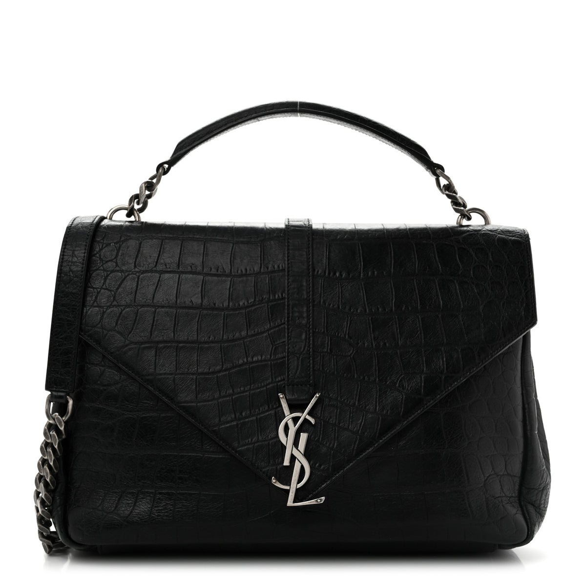 Calfskin Crocodile Embossed Monogram Large College Satchel Black