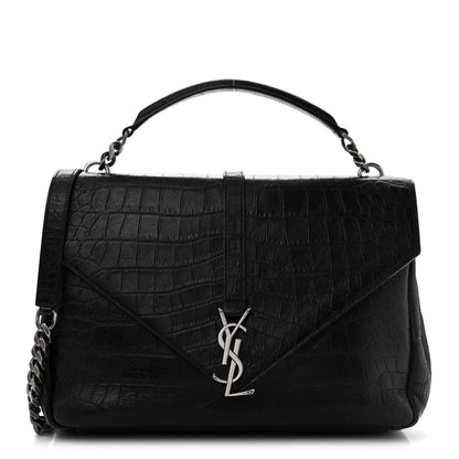 Saint Laurent Calfskin Crocodile Embossed Monogram Large College Satchel Black 1 of 14