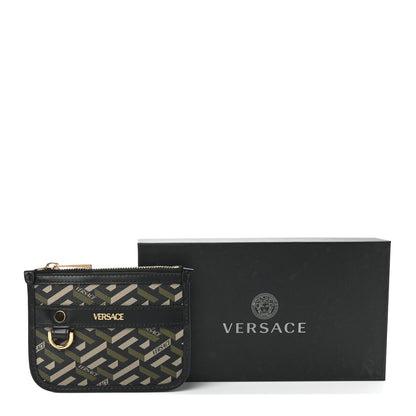 Versace Coated Canvas Calfskin La Greca Modular Zip Pouch Black Green Beige 10 of 10